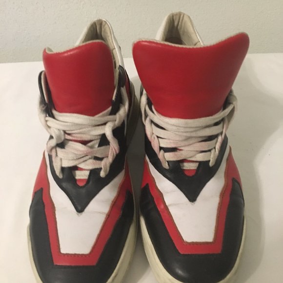 Black Red White Leather Luxe Sneaker Shoes Sz 42 - Picture 4 of 8